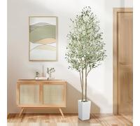 Alupssuc 7FT Faux Olive Tree with Tall White Square Pot, Fake Olive Tree with Natural Wood Trunk & Lifelike Fruits, Perfect for Modern Home Office Living Room Floor Decor, 210cm