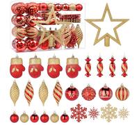 Alupssuc 80Pcs Christmas Baubles Ornaments Set, Shatterproof Plastic Christmas Hanging Balls with Hooks for X-mas Party Wedding Holiday, Red & Gold