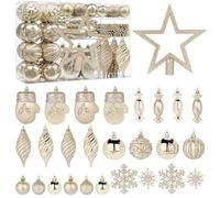 Alupssuc 80pcs Multi-Shaped Christmas Baubles Ornaments Set With Hooks,Christmas Tree Decorations,Shatterproof Plastic Decorations for Holiday, Party & Wedding,Champagne Gold