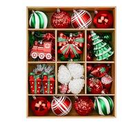Alupssuc 82 Piece Christmas Ball Ornament Set: Classic Gift Kit for Tree Topper, Holiday Wedding Party Decoration with Hanging String in Red，Green and White