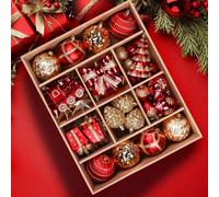 Alupssuc 82 Pieces Christmas Ball Decorations, Exquisite Classic Gift Set, Shatterproof Plastic Decorations for Christmas Tree, Red and Gold