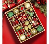 Alupssuc 82pcs Personalised Red Christmas Baubles Ornaments Set, Shatterproof Balls for Christmas Tree Decorations, Holiday Wedding Party and Xmas Decoration with Pre-Hanged Strings, Red & GreenGold