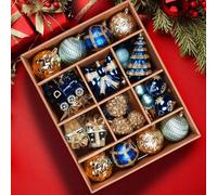Alupssuc 82pcs Red Happiness Christmas Baubles Ornaments Set, Shatterproof Balls for Christmas Tree Decorations, Holiday Wedding Party and Xmas Decoration with Pre-Hanged Strings,Blue & Gold