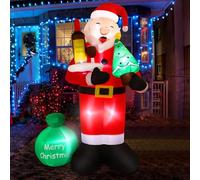 Alupssuc 8FT Santa Claus Holding Red Wine Inflatable Decoration with Built-in LED Lights for Christmas Party Decorations, Christmas Inflatable Outdoor Party Decorations for Open Air Gardens-Black&Red