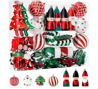 Alupssuc 95-Piece Shatterproof Christmas Baubles Set - Large Mixed Shapes Baubles for Tree Decorations, Red & Green Traditional Xmas Ornaments Bulk