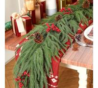 Alupssuc 9FT Christmas Garland Prelit Faux Decorations, Realistic Green Norfolk Pine Garland with Lights Battery Operated for Mantle Stairs Railing Fireplace Table Indoor Xmas Decor, 9FT