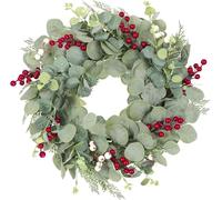 Alupssuc Artificial Eucalyptus Wreath for Front Door, 51 cm/20 inch Spring Summer All Year Wreath,Red Berries, Door Wreath Decoration for Outdoor Indoor Wedding Home Wall Fireplace,Green