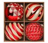 Alupssuc Christmas Baubles, 4Pcs 15cm Christmas Tree Decorations, Shatterproof Christmas Hanging Balls Set with Hooks for X-mas Party Wedding Holiday, Red & Gold