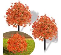 Alupssuc Fall Artificial Flowers Topiary Realistic Orange Blooms & Boxwood Balls with Ground Spikes, UV Resistant Outdoor Decor for Garden Porch Pathway Autumn Thanksgiving（2PCS）