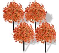Alupssuc Fall Artificial Flowers Topiary Realistic Orange Blooms & Boxwood Balls with Ground Spikes, UV Resistant Outdoor Decor for Garden Porch Pathway Autumn Thanksgiving(4PCS)