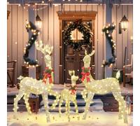 Alupssuc Lighted Christmas Decoration Deer Set of 3,Light up Christmas Decor Reindeer Family Set,1 Outlet Powers All,for Christmas Decor, Home Decor, Wedding,Gold