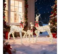 Alupssuc Lighted Christmas Decoration Deer Set of 3,Light up Christmas Decor Reindeer Family Set,1 Outlet Powers All,for Christmas Decor, Home Decor, Wedding,Champagne Gold