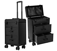 ALUROICE Large Rolling Makeup Train Case, Professional Travel Cosmetology Case on Wheels with Drawers, 3 Tiers Nail Organizers Storage Case for Nail Tech, Tattoo, Hairstylist, Makeup, Large