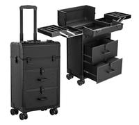 ALUROICE Large Rolling Makeup Train Case, Professional Travel Cosmetology Case on Wheels with Drawers, 3 Tiers Nail Organizers Storage Case for Nail Tech, Tattoo, Hairstylist, Makeup, Extra Large