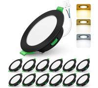 ALUSSO 12 Pack LED Recessed Ceiling Lights Dimmable Suitable for Bathroom. | 4W 310LM 55-68mm Cutout,Led Spot AC 220-240V,3CCT 3000K 4000K 6500K Adjustable,IP44 Waterproof,Round,Black