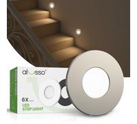 ALUSSO 3CCT LED Stair Lights Dimmable 230V Staircase Lights, 0.5W/1.5W/2.5W 3000K/4000K/6500K Adjustable IP44 Recessed Wall Spotlights, Round Brushed Nickel, 6 Pack
