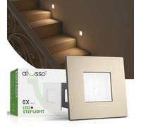 ALUSSO 3CCT LED Stair Lights Dimmable 230V Staircase Lights, 0.5W/1.5W/2.5W 3000K/4000K/6500K Adjustable IP44 Recessed Wall Spotlights, Square Brushed Nickel, 6 Pack