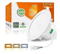 ALUSSO 3CCT Motion Sensor Downlights 12W 950LM IP44 Cutout 90-100MM 1 Pack | PIR Recessed Ceiling Lights 3000K Warm 4000K Neutral 6500K Cool Adjustable Spotlights for Hallway Stairwell Porch, White