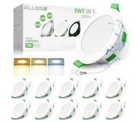 ALUSSO 3WT&3CCT LED Downlights Ceiling Dimmable IP44 Cutout 68-78MM 10 Pack | Slim Recessed Ceiling Lights, 4W 6W 8W & 3000K 4000K 6500K Selectable Bathroom Kitchen Spotlights, Round White