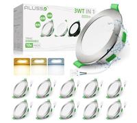 ALUSSO 3WT&3CCT LED Downlights Ceiling Dimmable IP44 Cutout 68-78MM 10 Pack | Slim Recessed Ceiling Lights, 4W 6W 8W & 3000K 4000K 6500K Selectable Bathroom Kitchen Spotlights, Round Brushed Nickel