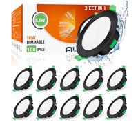 ALUSSO Black LED Downlights Dimmable 5.5W IP65 Slim Recessed Ceiling Lights, 3CCT 3000K Warm 4000K Neutral 6500K Cool Adjustable Bathroom Spotlights, 10 Pack