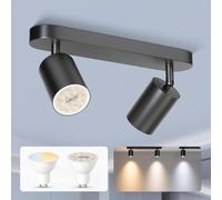 ALUSSO Ceiling Light, Spotlight Ceiling Bar Rotatable 350°, 2 Way Light Including 2 X 5W GU10 Bulbs (Warm White 2700K), Matt Black Spotlights for Living Room, Bedroom, Corridor