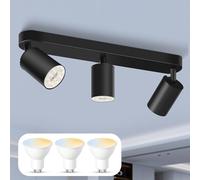 ALUSSO Ceiling Light, Spotlight Ceiling Bar Rotatable 350°, 3 Way Light Including 3 X 5W GU10 Bulbs (Warm White 2700K), Matt Black Spotlights for Living Room, Bedroom, Corridor