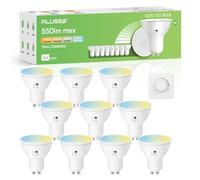 ALUSSO Dimmable Gu10 LED Bulbs, 3CCT Warmwhite/Neutralwhite/Coolwhite Adjustable, 550lm Energy Saving Spotlight Bulbs, Equivalent to 70W Halogen Lightbulbs, 120° Wide Beam Angle, Pack of 10