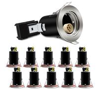 ALUSSO Fire Rated GU10 Can Downlights, LED Recessed Ceiling IP20 Spotlights 90 Minute Fire Resistant, Ф65-70mm Cutout 230V Terminal Block Quick Screwless, Bulbs Not Included, Brushed Chrome - 10 Pack