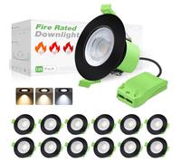 ALUSSO Fir LED Downlights 6W 600lm, 3CCT Colors Selectable 3000K/4000K/6500K Warm Cool White Daylight Recessed Ceiling Lights Dimmable, Spotlights IP65 Waterproof for Bathroom, Black 12 Pack