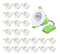 ALUSSO Fire Rated LED Downlights 6W 600lm, 3CCT Colors Selectable 3000K/4000K/6500K Warm Cool White Daylight Recessed Ceiling Lights Dimmable, Spotlights IP65 Waterproof for Bathroom, White 24 Pack