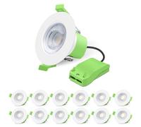 ALUSSO Fire Rated LED Downlights 6W 600lm, 3CCT Colors Selectable 3000K/4000K/6500K Warm Cool White Daylight Recessed Ceiling Lights Dimmable, Spotlights IP65 Waterproof for Bathroom, White 12 Pack