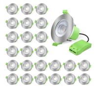 ALUSSO Fire Rated LED Downlights 6W 600lm, 3CCT Colors Warm Cool White Daylight Selectable Recessed Ceiling Lights Dimmable, Spotlights IP65 for Bathroom Kitchen Living Room, Brushed Nickel 24 Pack