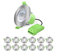 ALUSSO Fire Rated LED Downlights 6W 600lm, 3CCT Colors Warm Cool White Daylight Selectable Recessed Ceiling Lights Dimmable, Spotlights IP65 for Bathroom Kitchen Living Room, Brushed Nickel 12 Pack