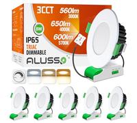 ALUSSO IP65 LED Downlights Ceiling Dimmable Ultra Slim Recessed Ceiling Spot Lights, 8W 650LM 3000K/4000K/5700K Adjustable Bathroom Kitchen Spotlights, White, 6 Pack