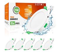 ALUSSO IP65 LED Downlights Dimmable 7W Slim Recessed Ceiling Lights, 3CCT 3000K Warm 4000K Neutral 6500K Cool Adjustable Bathroom Spotlights, White, 6 Pack