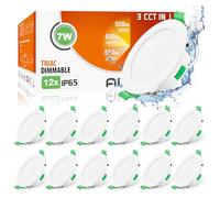 ALUSSO IP65 LED Downlights Dimmable 7W Slim Recessed Ceiling Lights, 3CCT 3000K Warm 4000K Neutral 6500K Cool Adjustable Bathroom Spotlights, White, 12 Pack