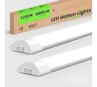 ALUSSO LED Batten Light 4FT, 3000K/4500K/6500K Selectable Integrated Tube Light, 40W 4800lm Super Bright Strip Lights, Wall Ceiling Mounted Garage Lighting for Kitchen Basement Workshop Shed, 2 Pack