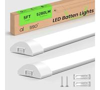 ALUSSO LED Batten Light 5FT, 3000K/4500K/6500K Selectable Integrated Tube Light, 48W 5280lm Super Bright Strip Lights, Wall Ceiling Mounted Garage Lighting for Kitchen Basement Workshop Shed, 2 Pack