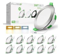 ALUSSO LED Downlights 4W 6W 8W Selectable Ultra Slim Recessed Ceiling Lights, 3CCT 3000K Warm 4000K Neutral 6500K Cool Adjustable IP44 Spot Lights for Bathroom Kitchen, Brushed Nickel, 10 Pack