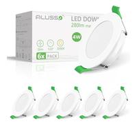 ALUSSO LED Downlights for Ceiling 4W 280LM, Warm White 3000K Recessed Ceiling Lights, Ultra Slim Cutout Φ55-68MM Spotlights, Beam Angle 120° Round Spots IP44 for Bathroom Bedroom Kitchen, 6 Pack