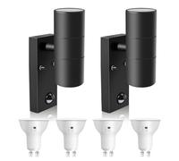 ALUSSO LIGHTING 2 Pack Up Down LED Wall Light PIR Motion Sensor 8W 750LM Stainless Steel Lamp, incl. 4X GU10 Bulbs 3000K 4000K 6000K Adjustable, Outdoor Security Light IP65 Waterproof Porch, Black