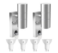 ALUSSO Lighting 2 Pack Up Down LED Wall Light PIR Motion Sensor 8W 750LM Stainless Steel Lamp, incl. 4X GU10 Bulbs 3000K 4000K 6000K Adjustable, Outdoor Security Light IP65 Waterproof Porch, Silver