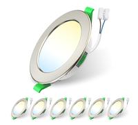 ALUSSO LIGHTING 6 Pack LED Downlights, LED Recessed Ceiling Lights 7W 580LM 230V, 90-100mm Cutout Dimmable,3CCT 3000K 4000K 6500K Adjustable, IP44 Suitable for Bathroom Living Room Kitchen,Nickel