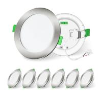 ALUSSO LIGHTING LED Brushed Nickel Downlights Dimmable Recessed Ceiling Lights 10W 1050lm High Brightness, 3000K Warm 4000K Neutral 6500K Cool White Bathroom Spotlights Ceiling Ultra Slim IP44, 6 Pack