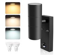 ALUSSO LIGHTING Up Down LED Wall Light PIR Motion Sensor 8W 750LM Stainless Steel Lamp, with GU10 Bulbs 3000K 4000K 6000K Adjustable, Outdoor Security Light IP65 Waterproof for Hallway Porch, Black