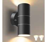 ALUSSO Outdoor Wall Lights, 5W 400LM Up Down Mains Powered Lighting 3000K Warm White, Black Stainless Steel IP65 Waterproof for Garden, Porch, Garage (Bulb is Included)