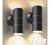 ALUSSO Outdoor Wall Lights Mains Powered Outside Up Down Lights, 5W 400LM Stainless Steel Outside Lighting, 3000K Warm White GU10 Base IP65 Waterproof Porch Front Door Light, 2 Pack (Bulb is Included)