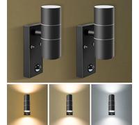 ALUSSO Outdoor Wall Lights Motion Sensor, IP65 Waterproof Up and Down Outside Lights Mains Powered, Warm White 3000K Neutral White 4000K Cool White 6000K Adjustable, 4X 8W GU10 Bulbs Included, 2 Pack