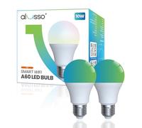 ALUSSO Smart Bulb E27 WiFi Light, 10W 800LM LED 2700K-6500K RGB Multicolored Dimmable, Smart Life App Control Compatible with Alexa, No Hub Required, 2 Pack